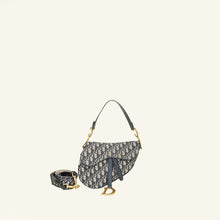 Christian Dior Navy Blue Oblique Saddle Medium Bag W/Strap