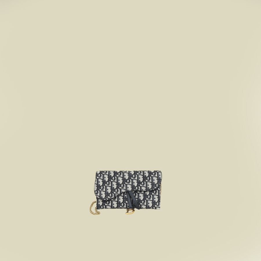 Christian Dior Blue Oblique Saddle Wallet on Chain
