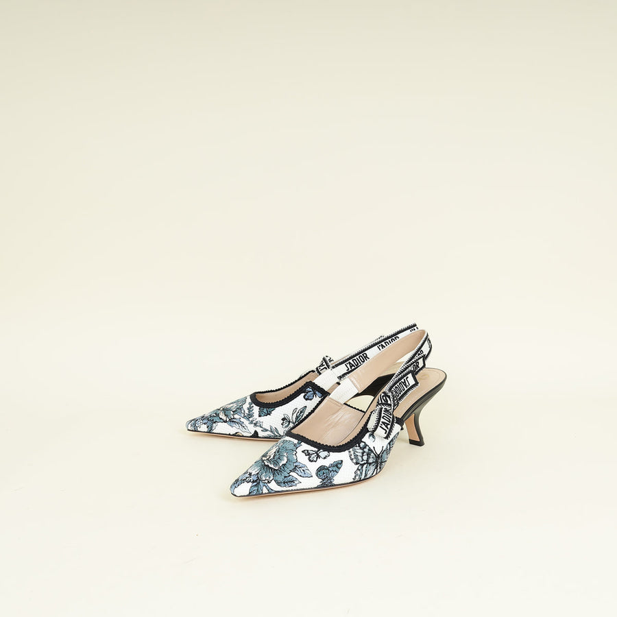 Christian Dior Bicolor TDJ Mexico Embroidered Butterfly J'adior Slingback 38.5