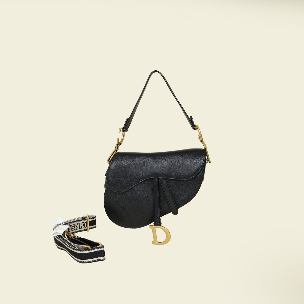 Christian Dior Black Saddle Medium Bag w/ Jacquard Strap