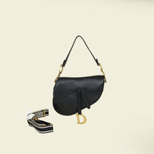 Christian Dior Black Saddle Medium Bag w/ Jacquard Strap