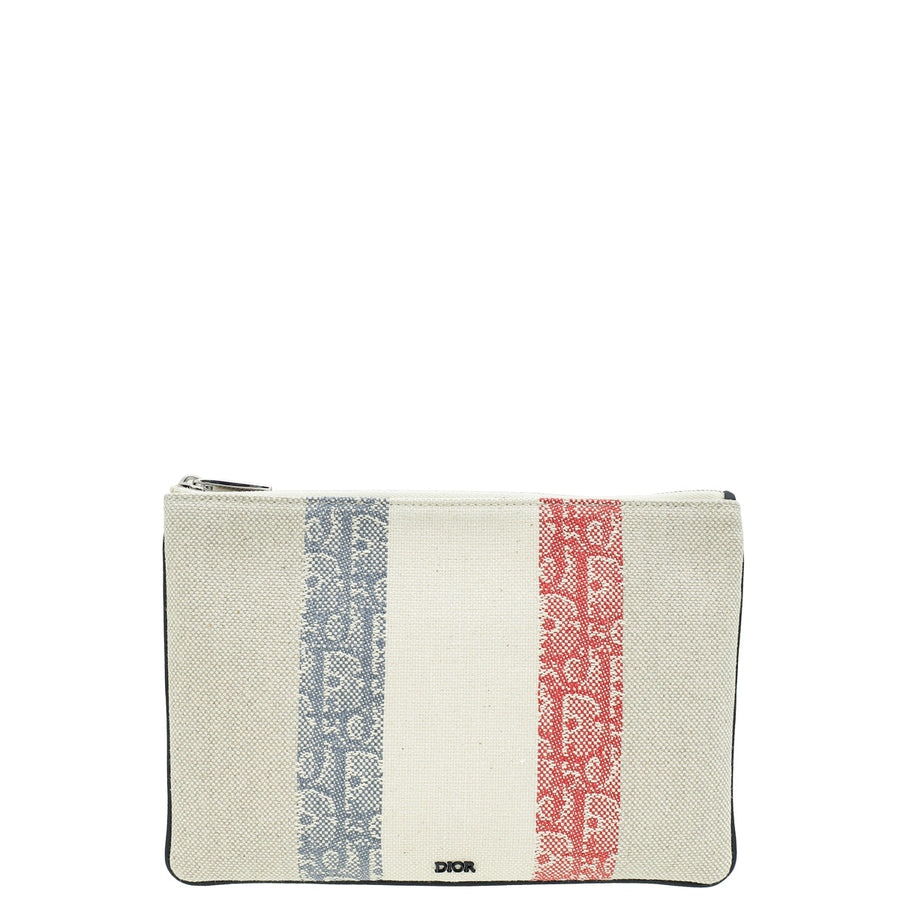 Christian Dior Tricolor Oblique Stripe Zip Pouch