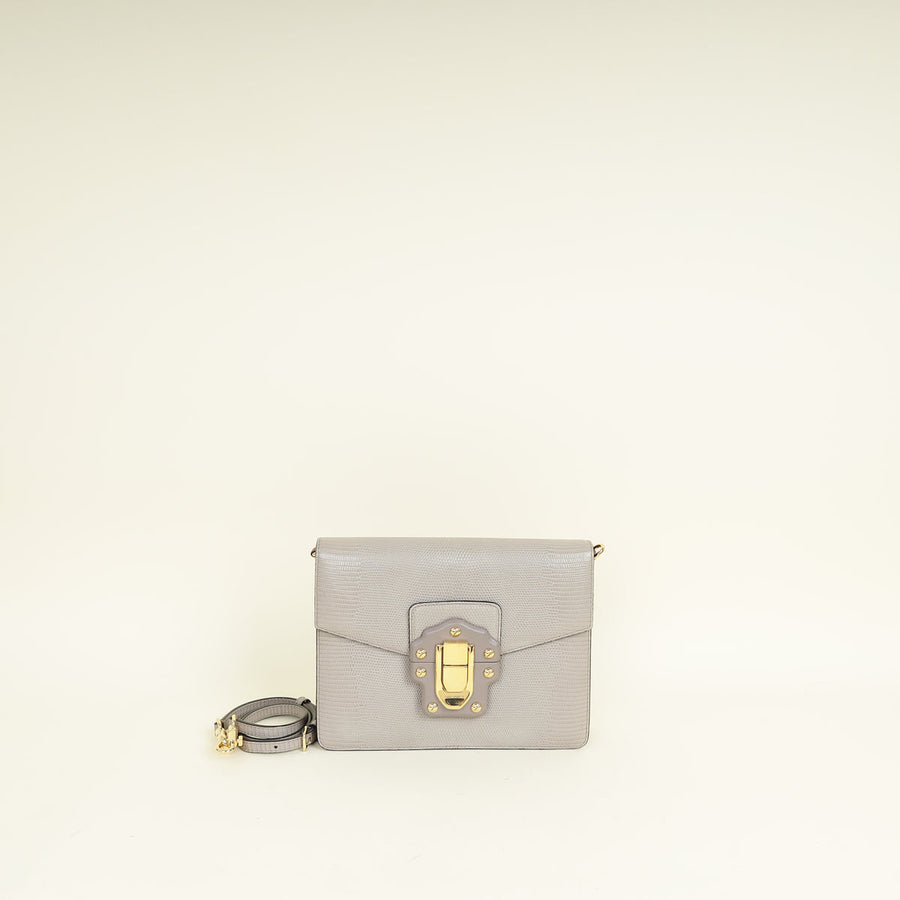 Dolce & Gabbana Grey Iguana Print Lucia Flap Shoulder Bag