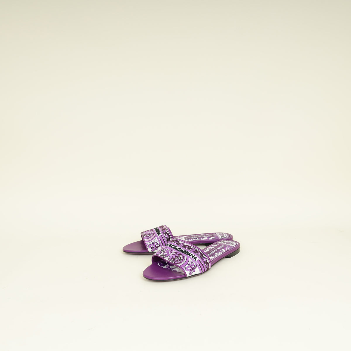 Dolce & Gabbana Violet Multicolor Majolica-Embroidered Slide Sandals 37