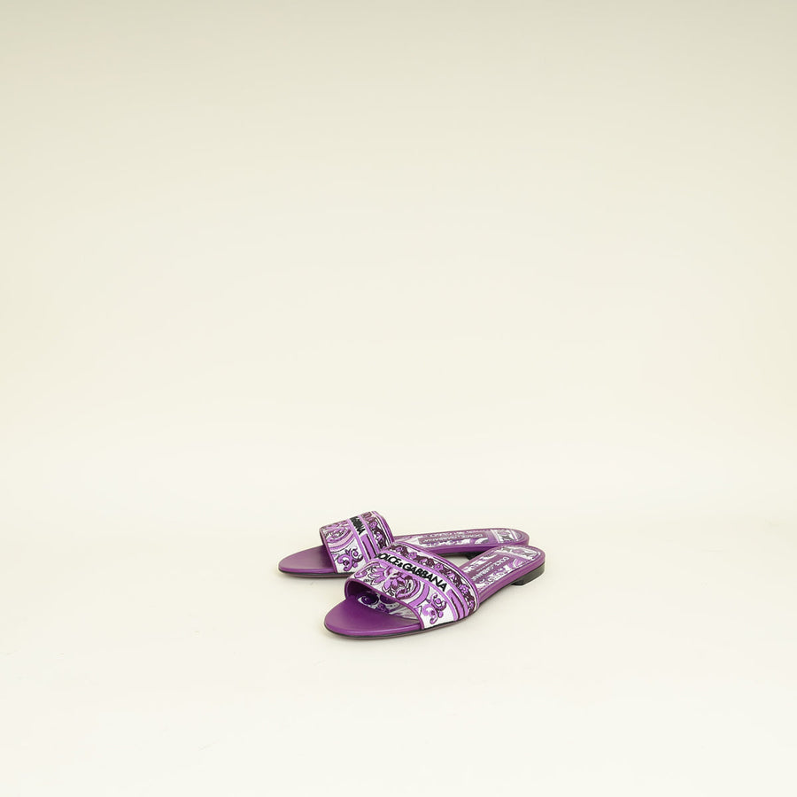 Dolce & Gabbana Violet Multicolor Majolica-Embroidered Slide Sandals 37