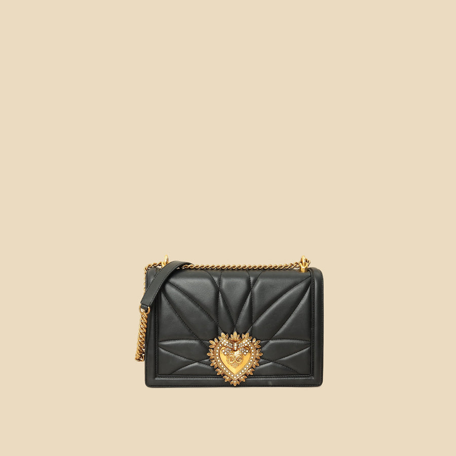 Dolce & Gabbana Black Devotion Quilted Flap Shoulder Bag