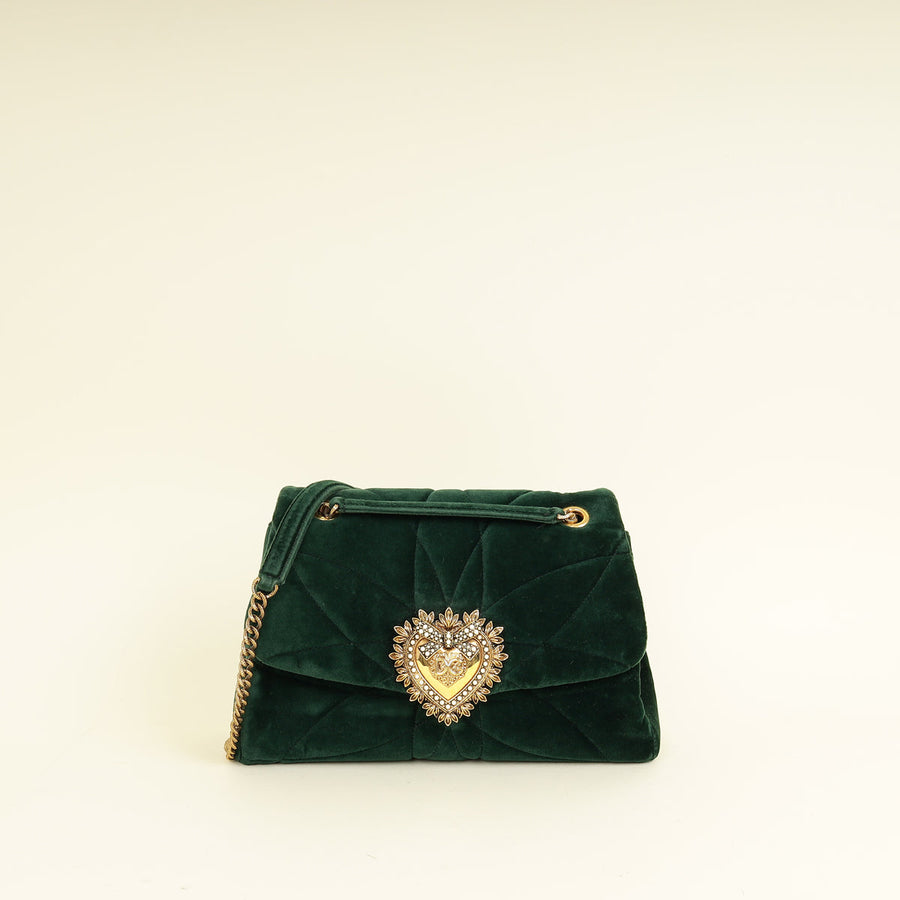 Dolce & Gabbana Emerald Green Devotion Velvet Large Shoulder Bag