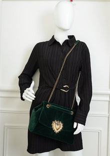 Dolce & Gabbana Emerald Green Devotion Velvet Large Shoulder Bag