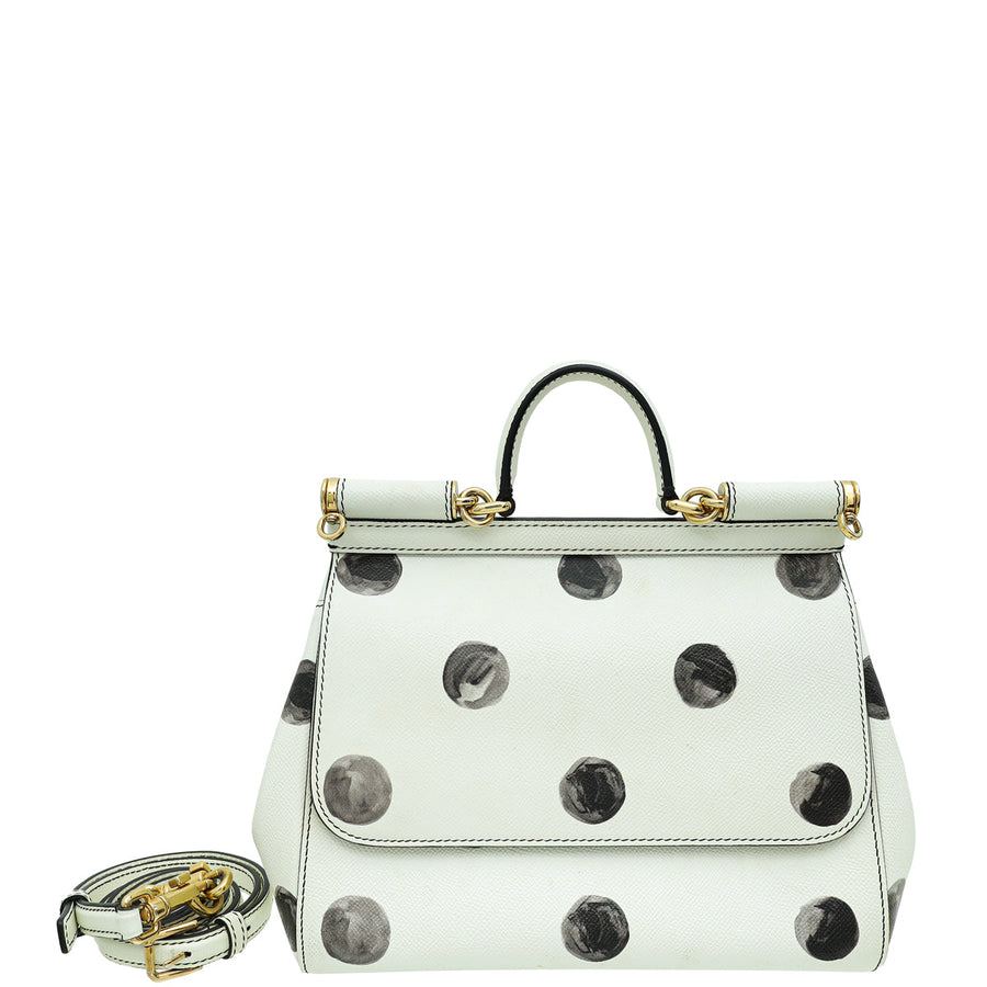 Dolce & Gabbana White Miss Sicily Vitello Polka Dot Medium Satchel Bag
