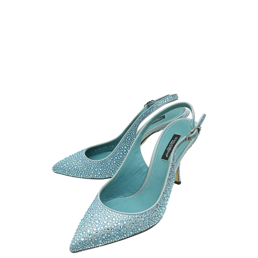Dolce & Gabbana Blue Slingback Embellished Crystal Pumps 38