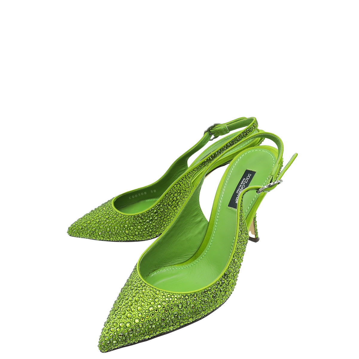Dolce & Gabbana Lime Green Slingback Embellished Crystal Pumps 38