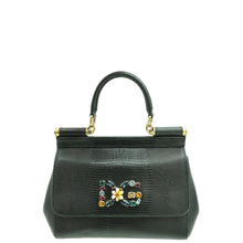 Dolce & Gabbana Dark Green Lizard Embossed Crystal Sicily Bag