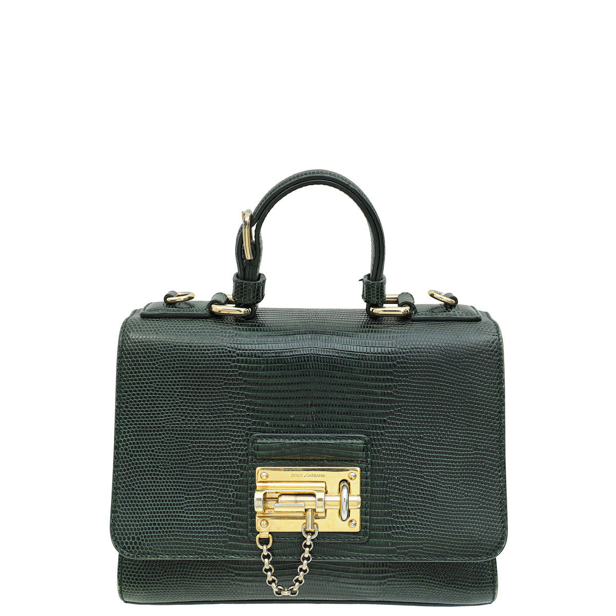 Dolce & Gabbana Green Miss Monica Lizard Print Small Bag