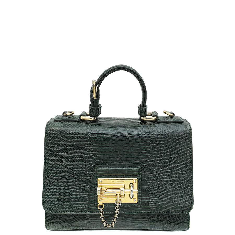 Dolce & Gabbana Green Miss Monica Lizard Print Small Bag