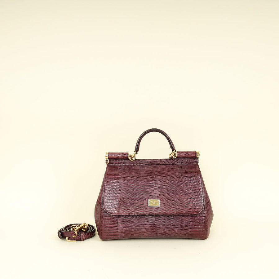 Dolce & Gabbana Burgundy Sicily Iguana Print Medium Bag