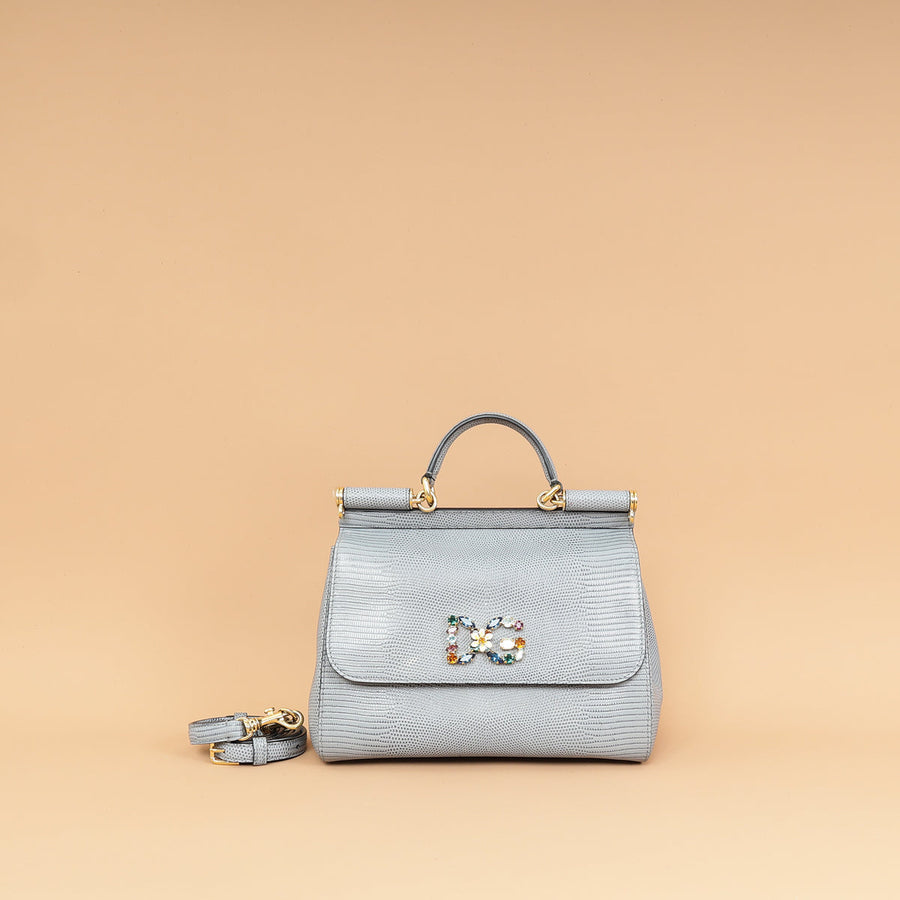 Dolce & Gabbana Light Gray DG Crystal Medium Sicily Bag