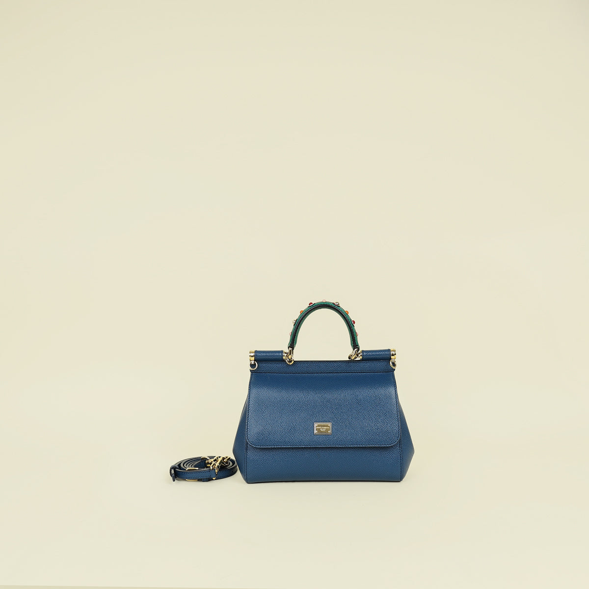 Dolce & Gabbana Blue Studded Handle Sicily Small Bag