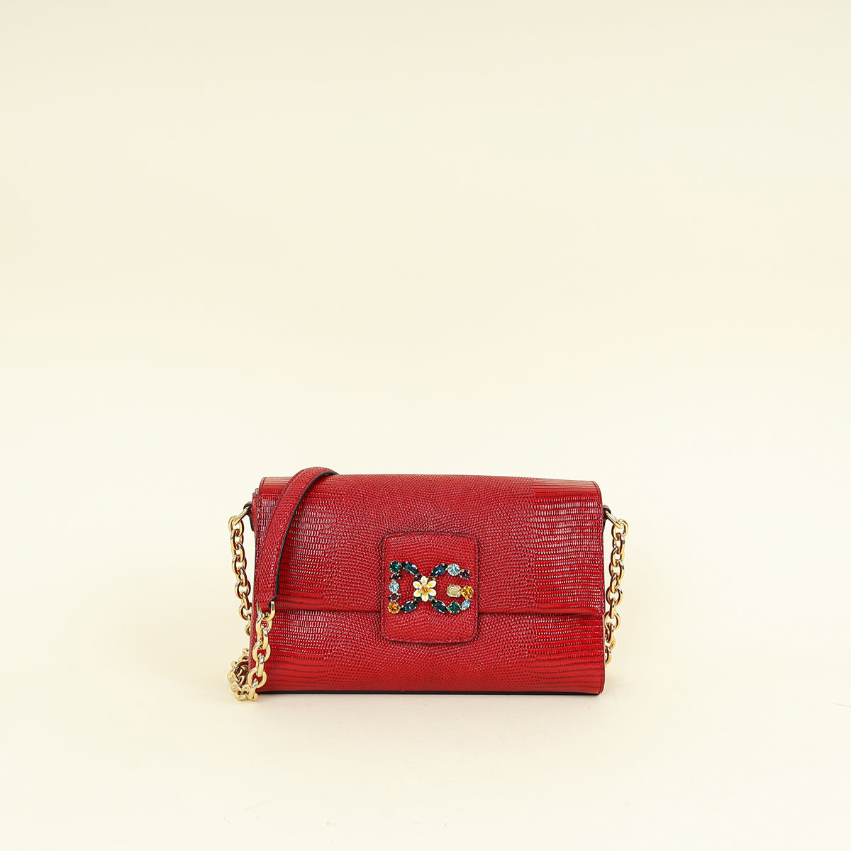 Dolce & Gabbana Red Lizard Millennials Flap Chain Bag
