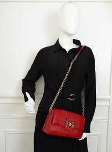 Dolce & Gabbana Red Lizard Millennials Flap Chain Bag