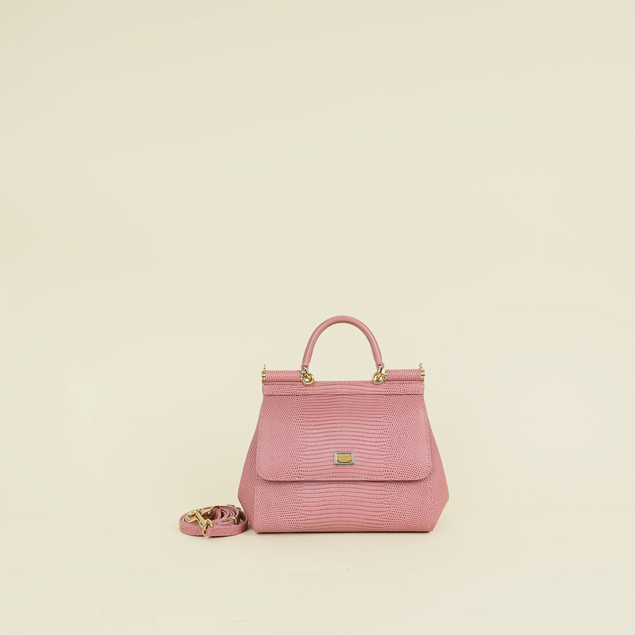 Dolce & Gabbana Pink Lizard Embossed Sicily Small Bag