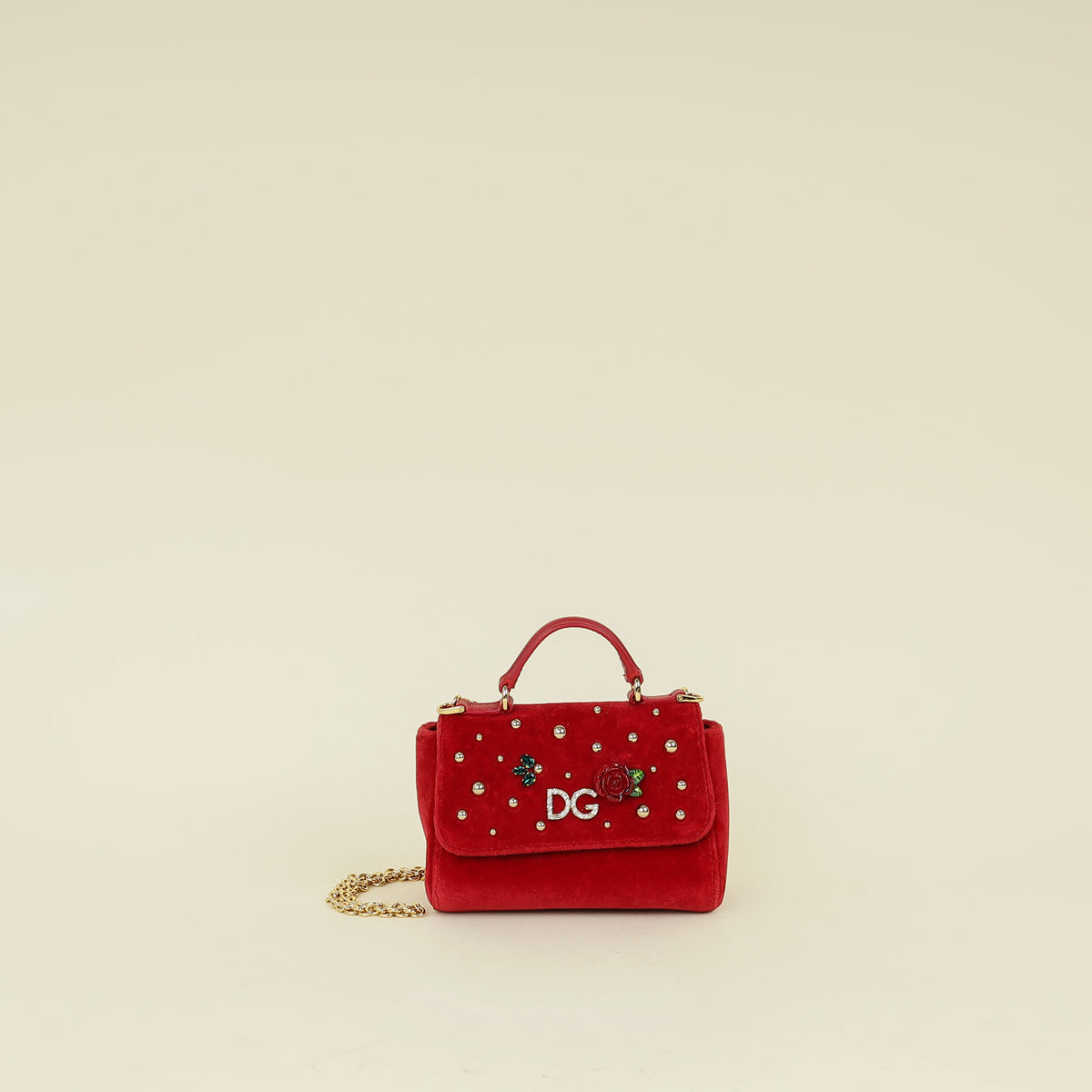 Dolce & Gabbana Red Bambino DG Floral Studded Bag
