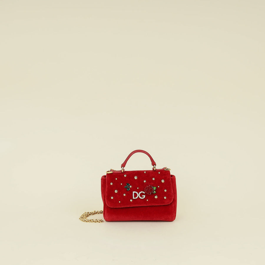 Dolce & Gabbana Red Bambino DG Floral Studded Bag