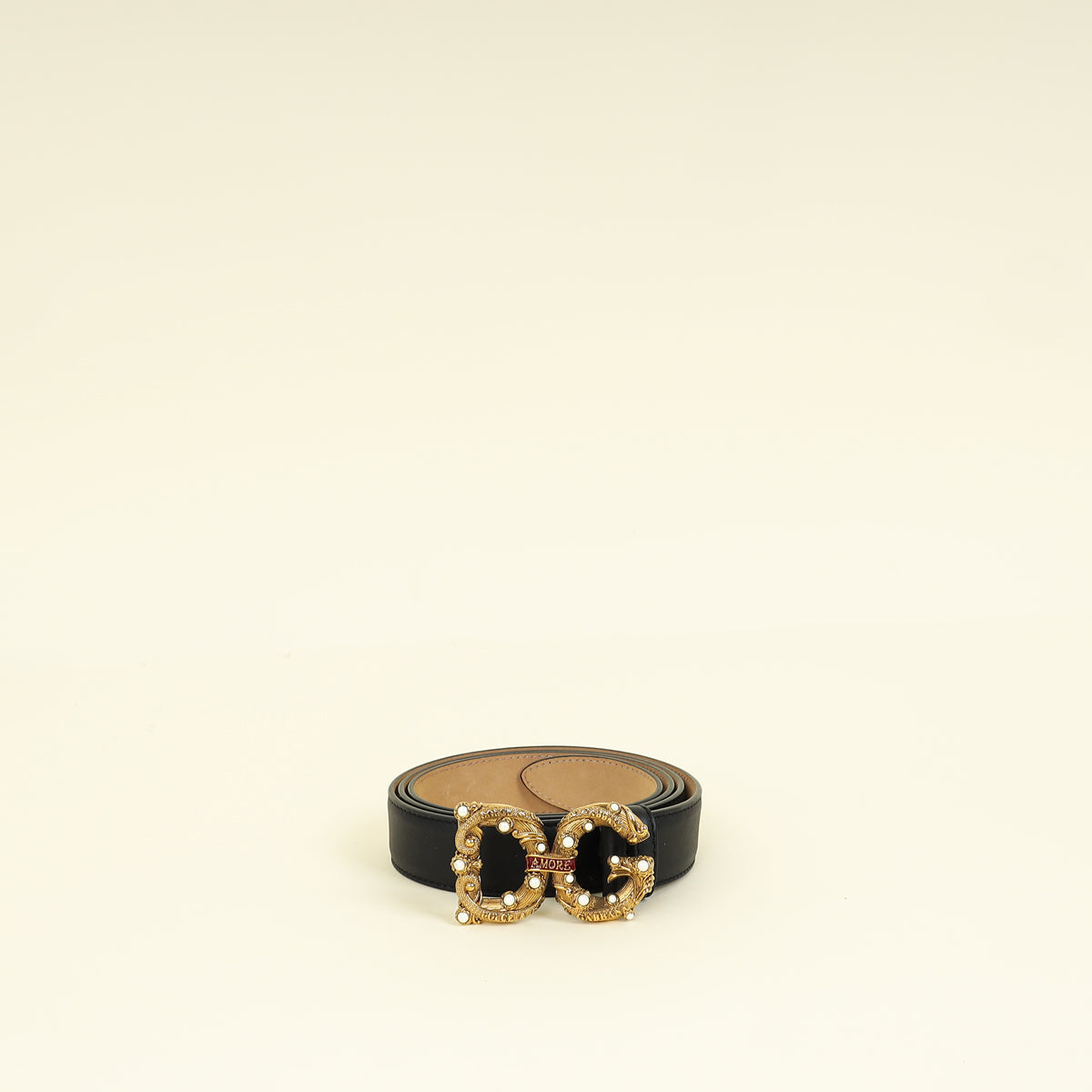 Dolce & Gabbana Black DG Amore Buckle Belt
