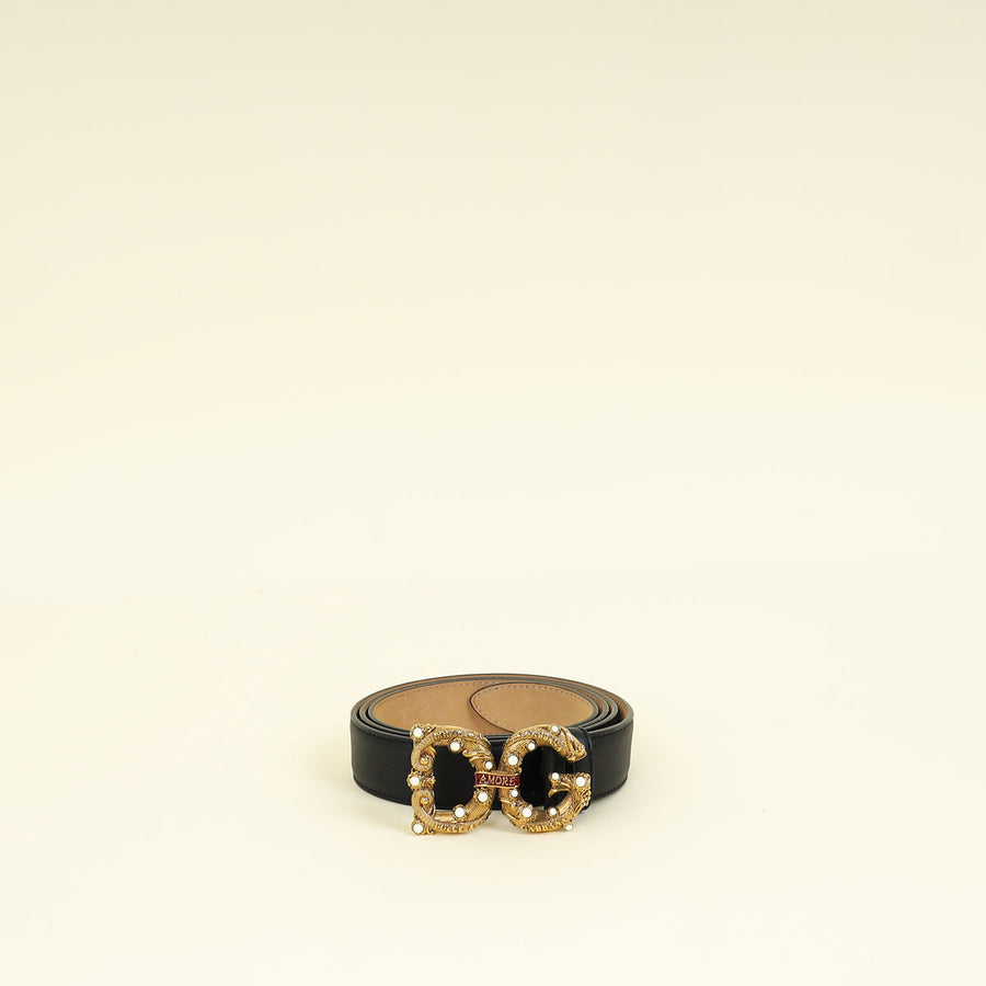 Dolce & Gabbana Black DG Amore Buckle Belt