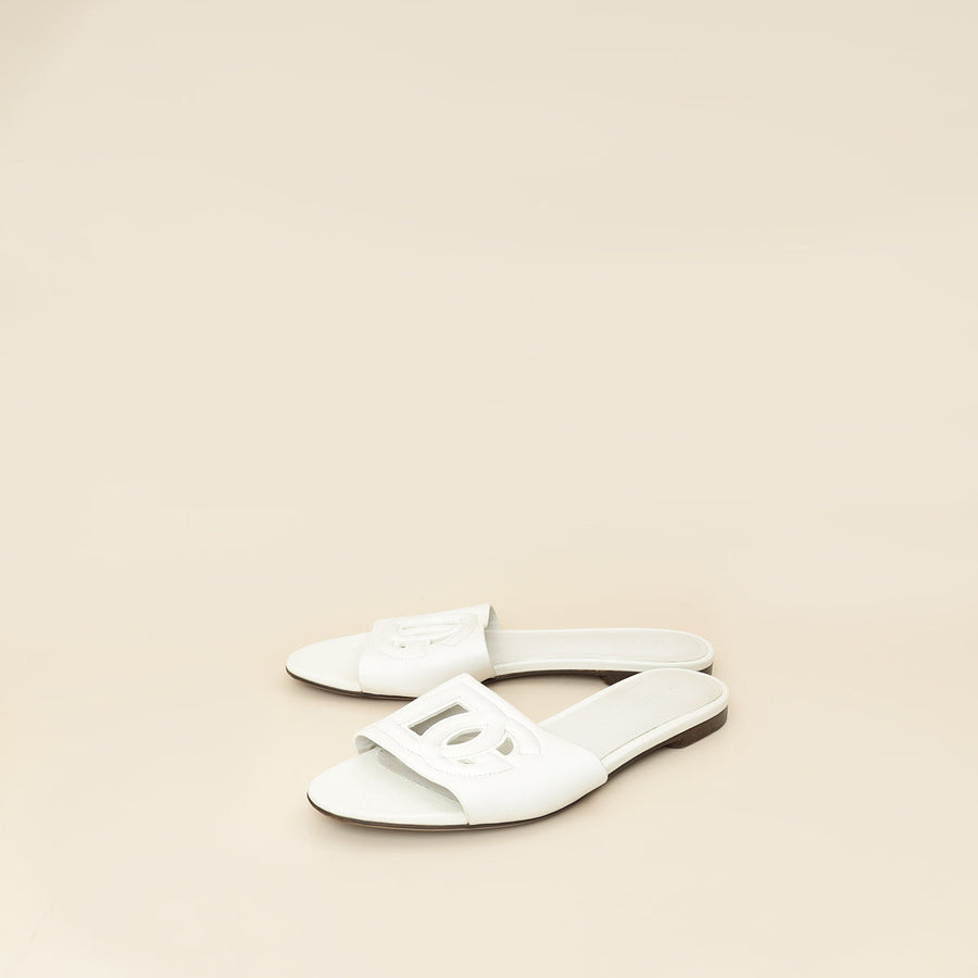 Dolce & Gabbana White DG Logo Cutout Slide Sandal 36