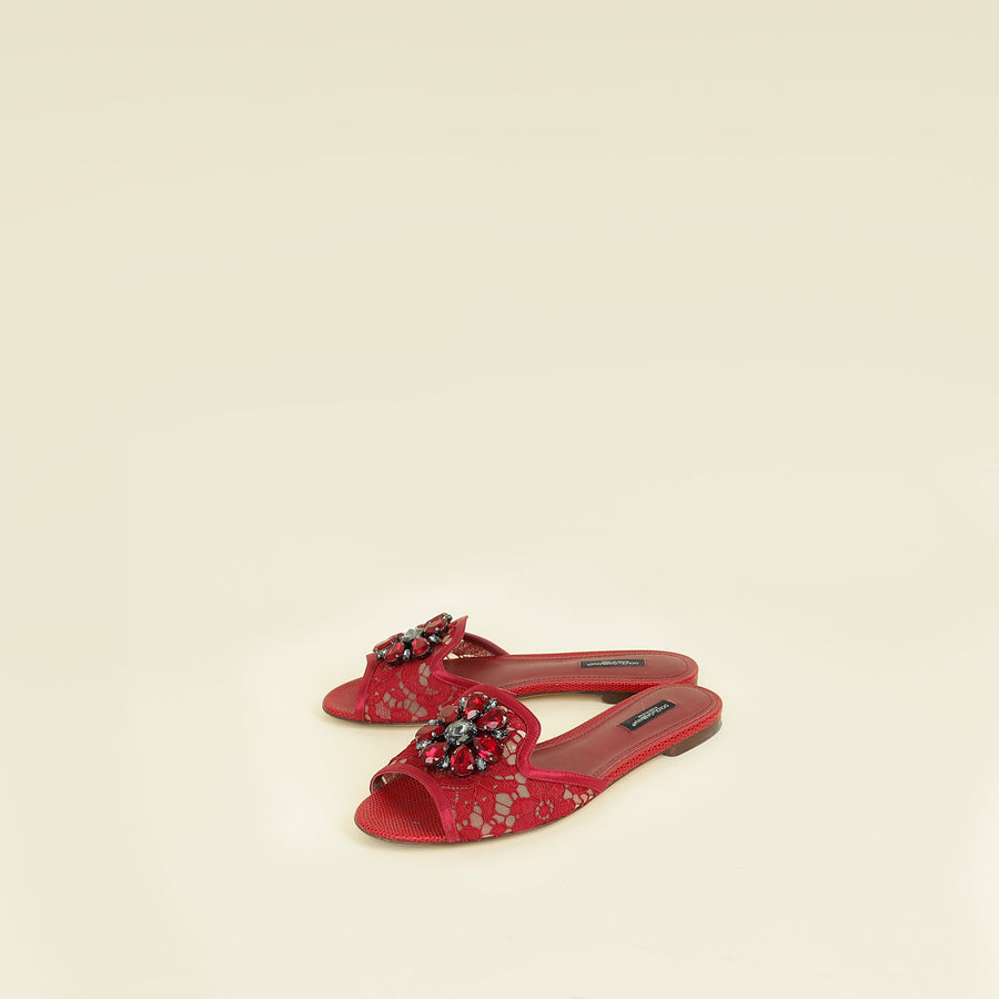 Dolce & Gabbana Red Bellucci Slide Flat Sandals 37.5
