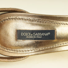 Dolce & Gabbana Metallic Bronze Keira DG Heel Metallic Fabric Ankle Strap Sandals 37