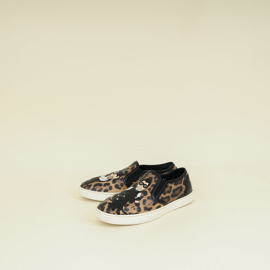 Dolce & Gabbana Brown DG Family Slip On Leopard Print Sneakers 39