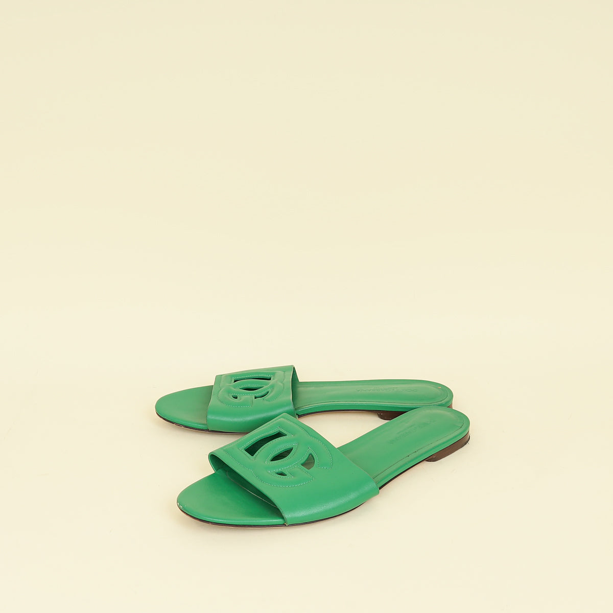 Dolce & Gabbana Green DG Logo Cutout Flat Sandals 40