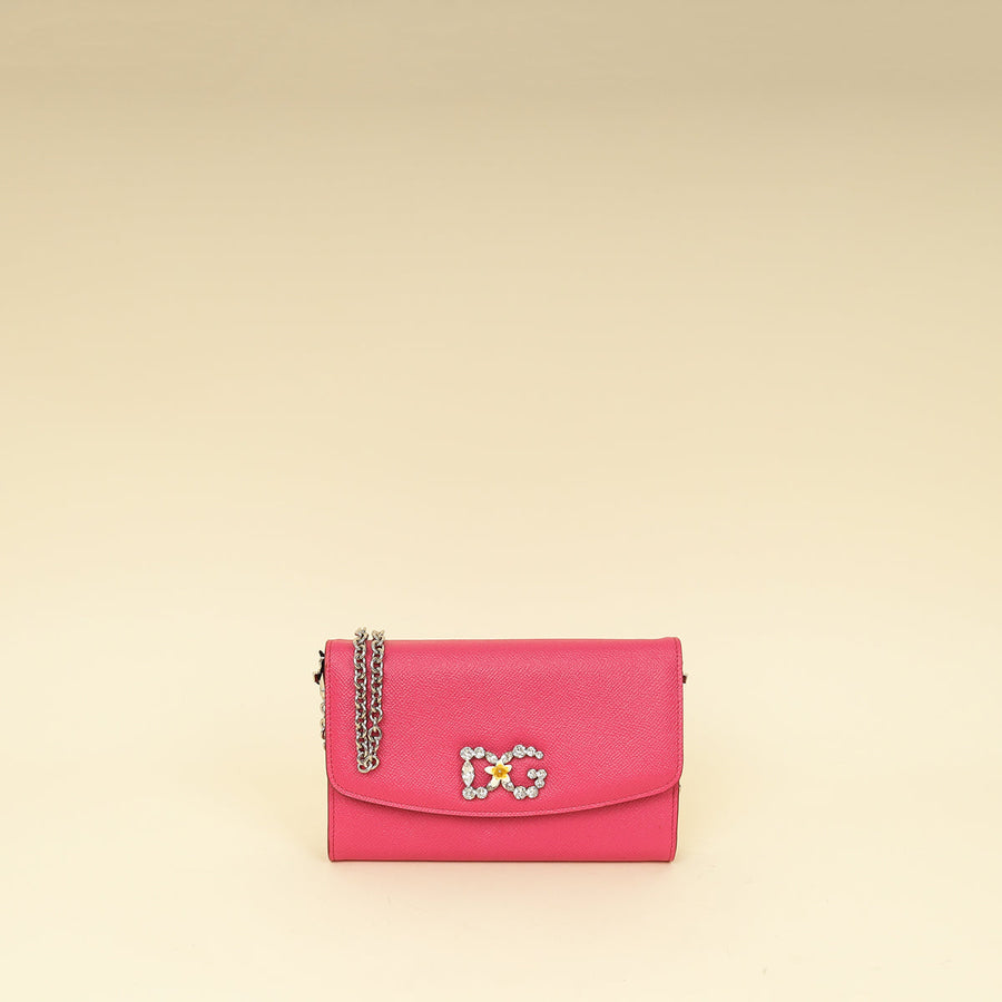 Dolce & Gabbana Pink DG Crystal Chain Wallet