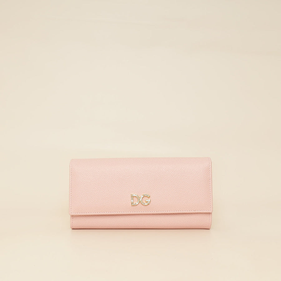 Dolce & Gabbana Pink DG Crystal Dauphine Flap Continental Wallet