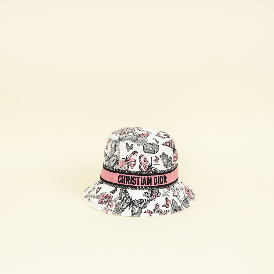 Christian Dior White Multicolor Butterfly Embroidered Bucket Hat