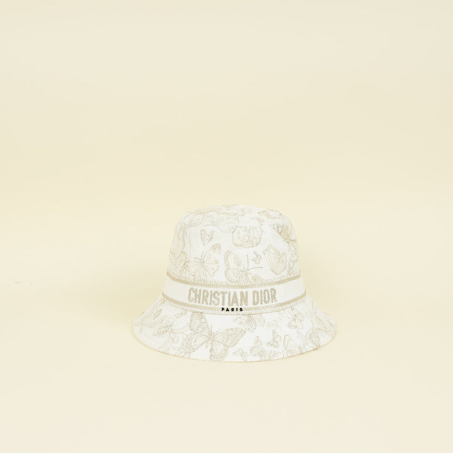Christian Dior White Gold Butterfly Embroidered Bucket Hat