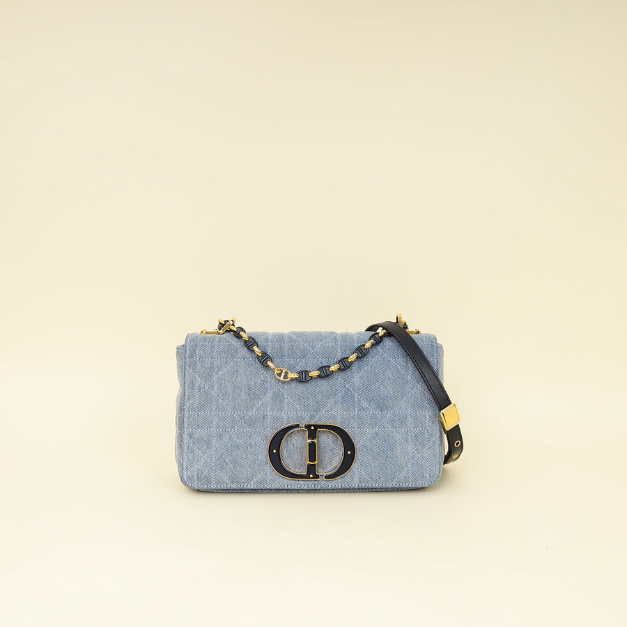Christian Dior Blue Denim Macrocannage Medium Caro Bag