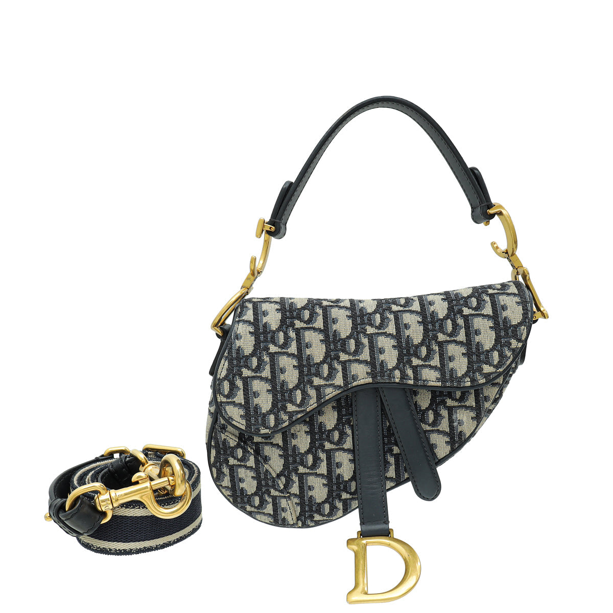Christian Dior Navy Blue Oblique Saddle Mini Bag W/ Adjustable Strap