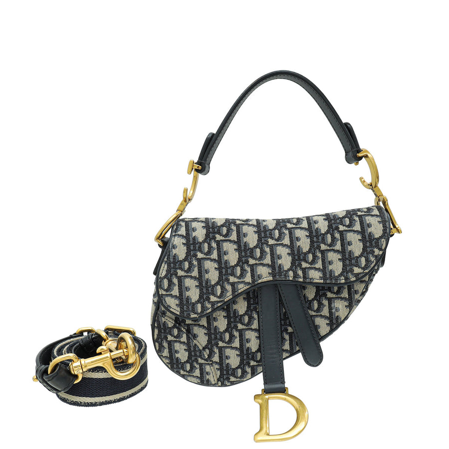 Christian Dior Navy Blue Oblique Saddle Mini Bag W/ Adjustable Strap