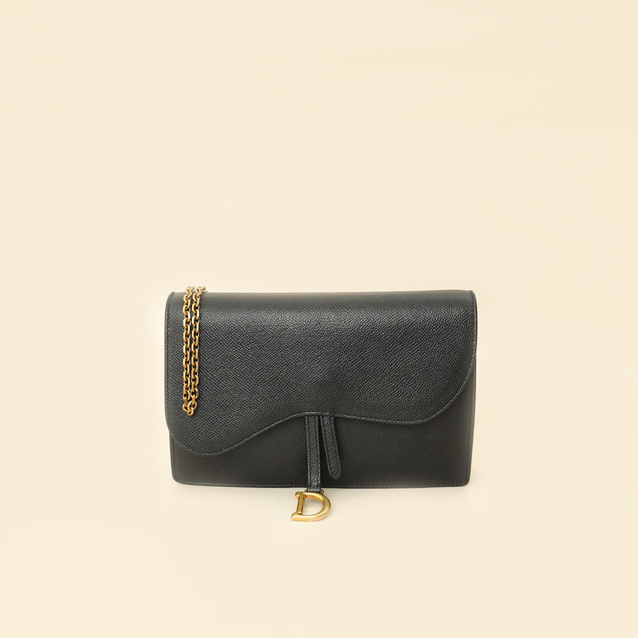 Christian Dior Black Saddle Wallet On Chain Bag
