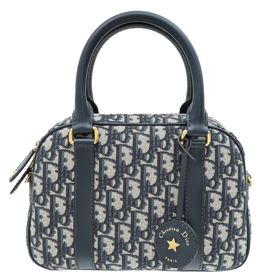 Christian Dior Navy Blue Oblique D-Vibe Medium Bowling Bag