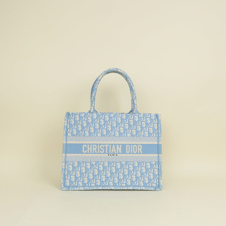 Christian Dior Light Blue Oblique Book Medium Tote Bag
