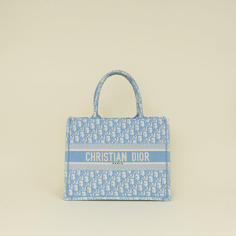 Christian Dior Light Blue Oblique Book Tote Medium Bag W/ USH Initial
