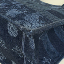 Christian Dior Navy Blue Denim Flowers Embroidered Medium Book Tote Bag