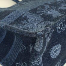 Christian Dior Navy Blue Denim Flowers Embroidered Medium Book Tote Bag