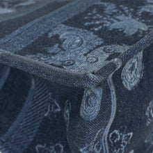 Christian Dior Navy Blue Denim Flowers Embroidered Medium Book Tote Bag