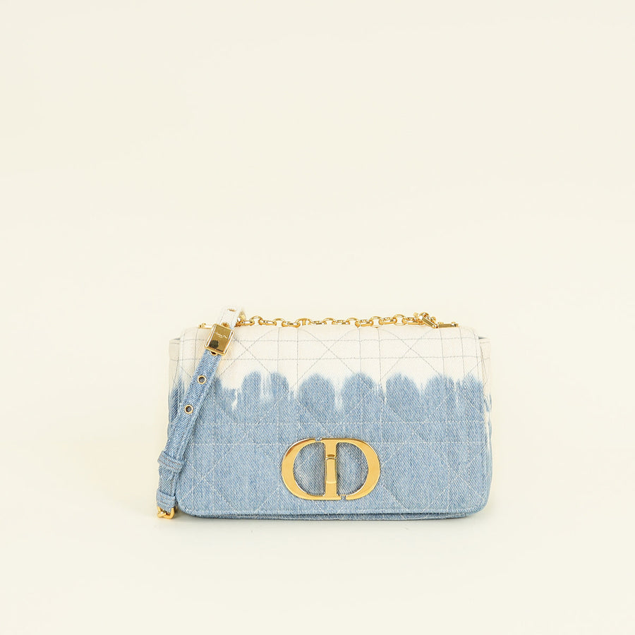 Christian Dior Blue Tie-Dye Denim Macrocannage Caro Medium Shoulder Bag