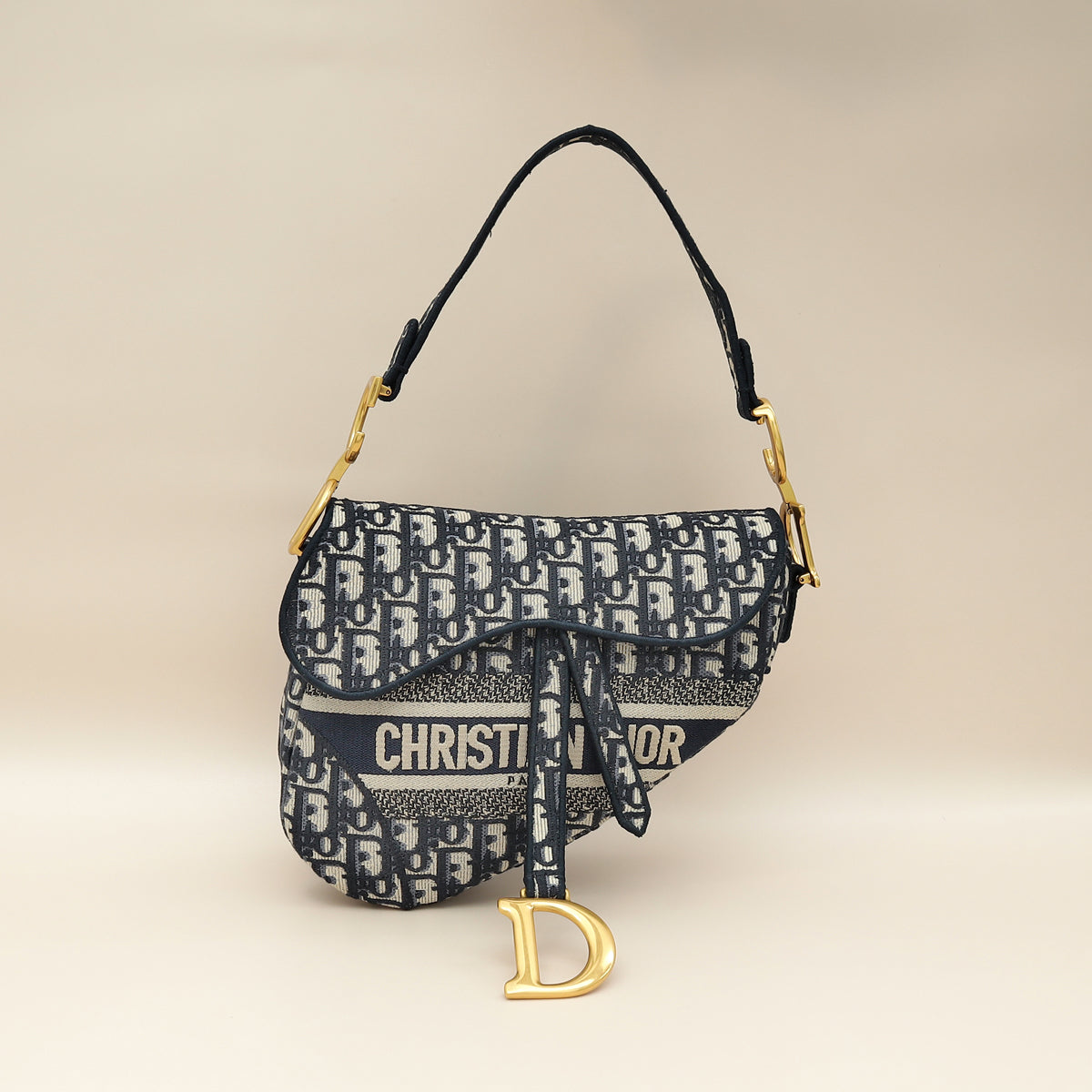 Christian Dior Navy Blue Oblique Saddle Medium Bag