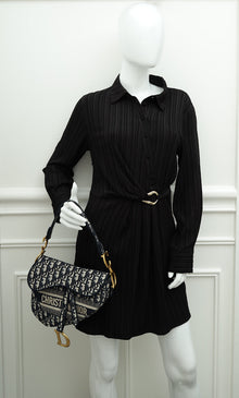 Christian Dior Navy Blue Oblique Saddle Medium Bag